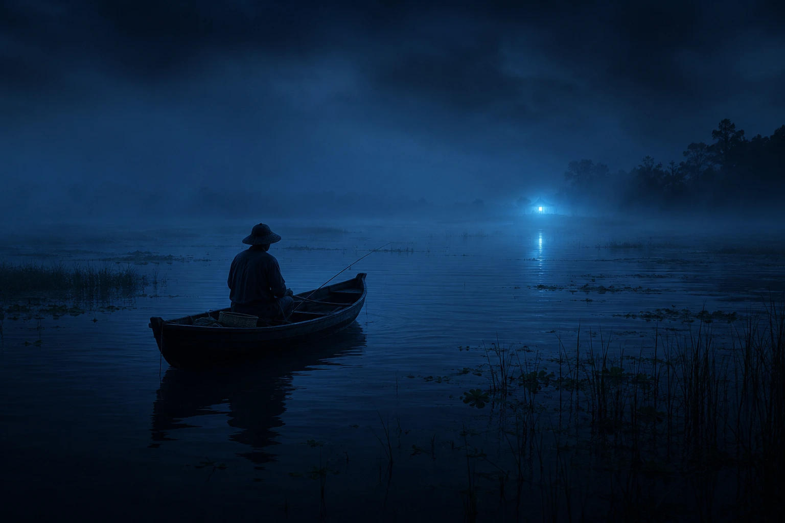 রাতের কুয়াশাচ্ছন্ন বিলে রহস্যময় আলেয়া আলো