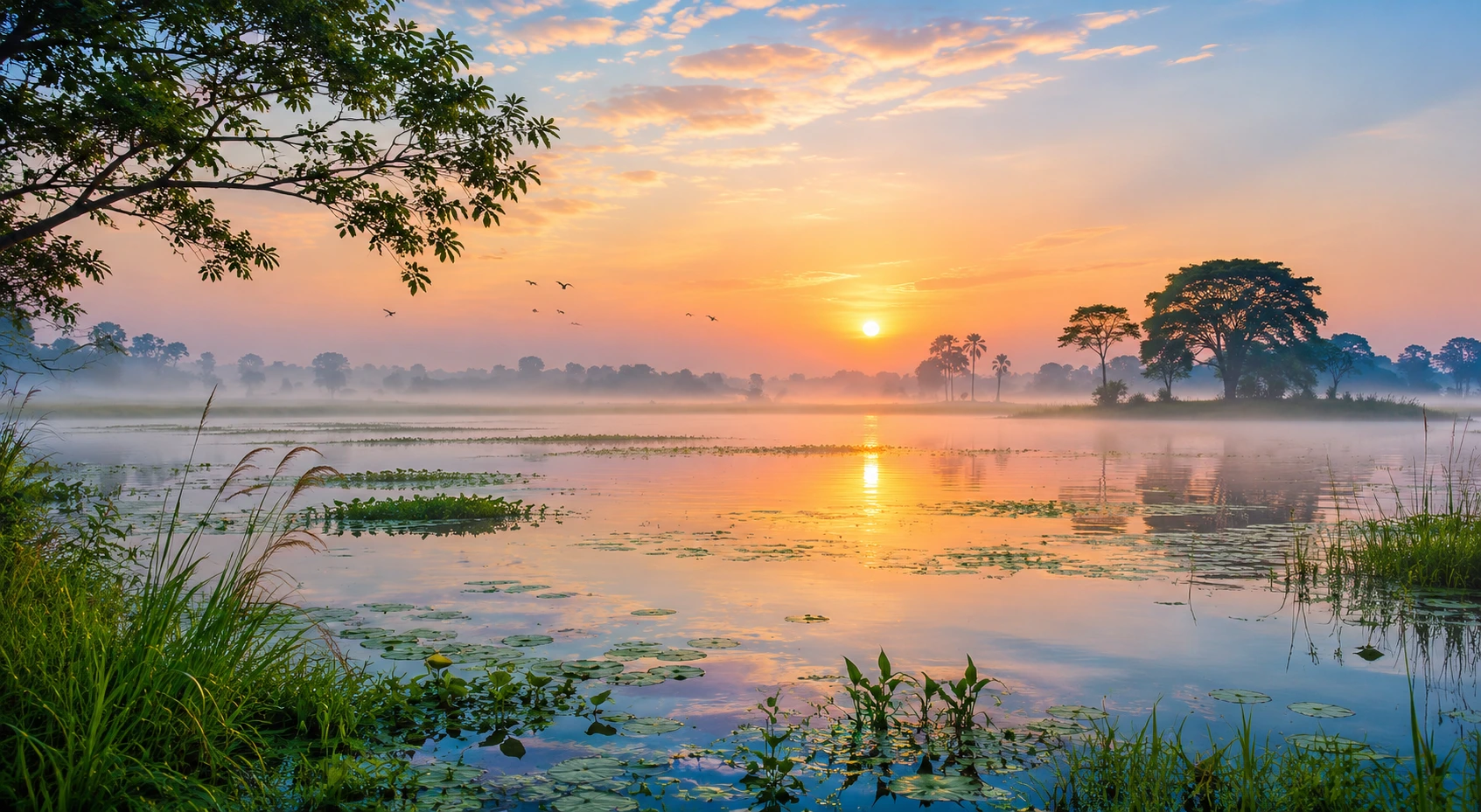 ভোরের আলোয় বাংলাদেশের শান্ত বিলাঞ্চল